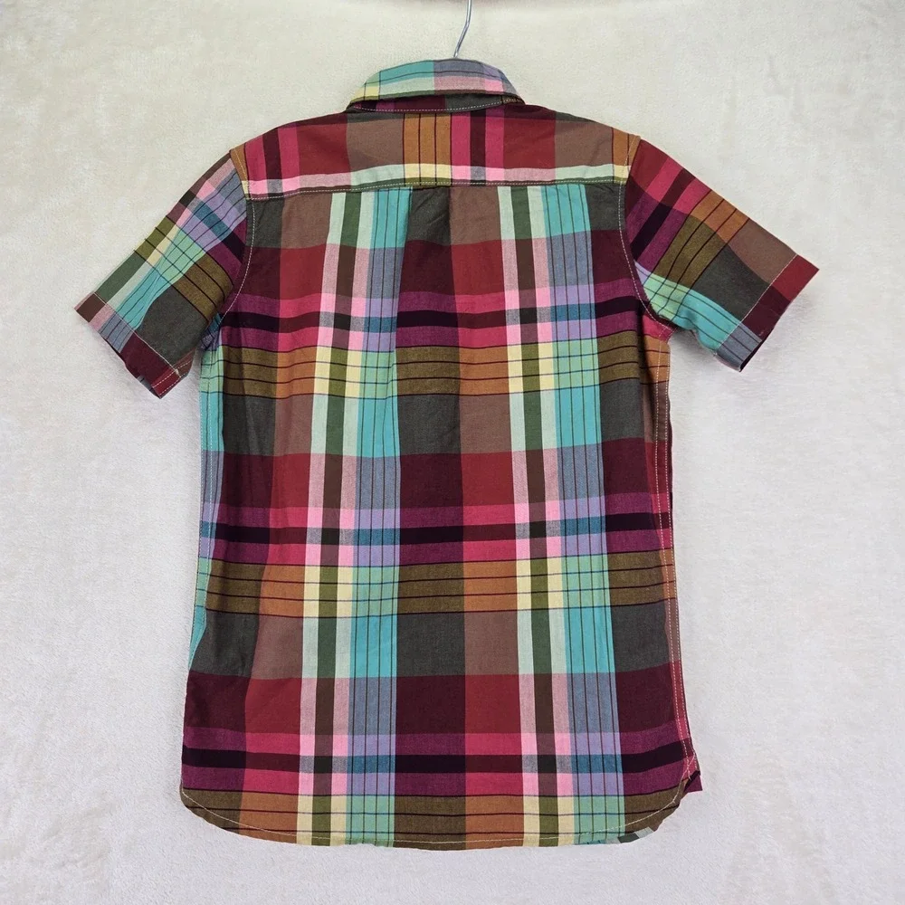 GAP Kids XS 4-5 Plaid Button‎ Up Shirt Colorful Short Sleeve Boys Preppy Kidcore